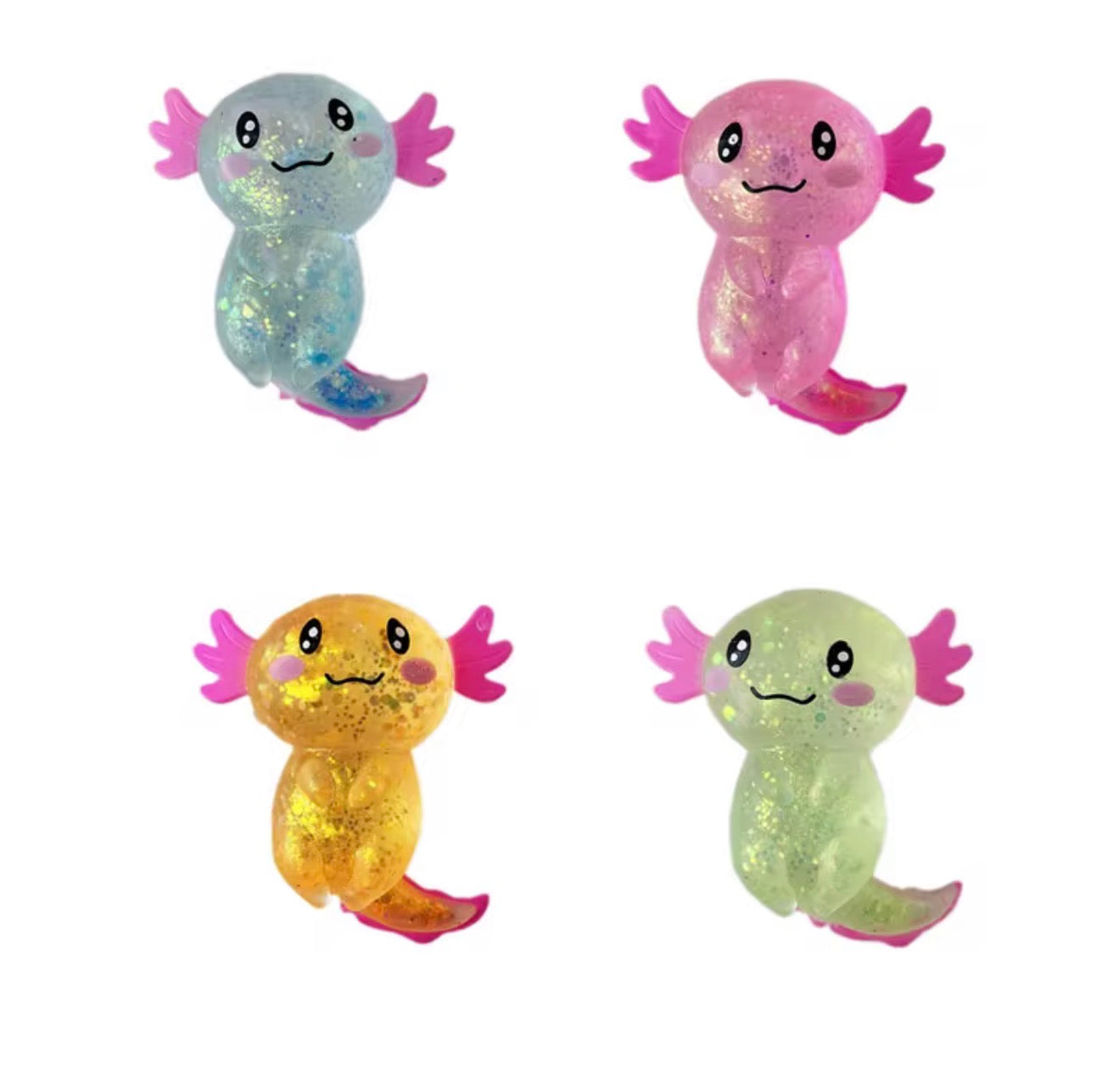 Glitter Axolotl Squishy Toy | Sensory Fidget, Stress Relief, Kawaii Desk Toy