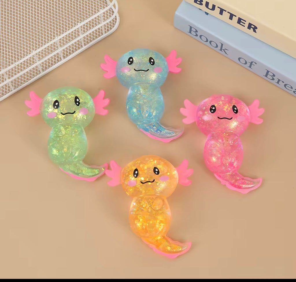 Glitter Axolotl Squishy Toy | Sensory Fidget, Stress Relief, Kawaii Desk Toy
